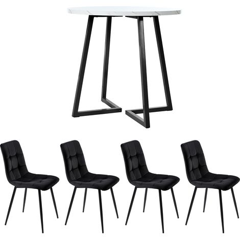 Conjunto de comedor de 5 piezas con mesa redonda de 80 cm y 4 sillas de terciopelo (1/5)