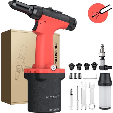 Riveteuse Pneumatique 1000KGF Auto-Aspirante – Pistolet à Rivets Léger avec 4 Buses (2,4/3,2/4,0/4,8 mm) – Outil Rivet Air Comprimé 360° pour Garage, Voiture, Bateau, Atelier de Métal (1/5)