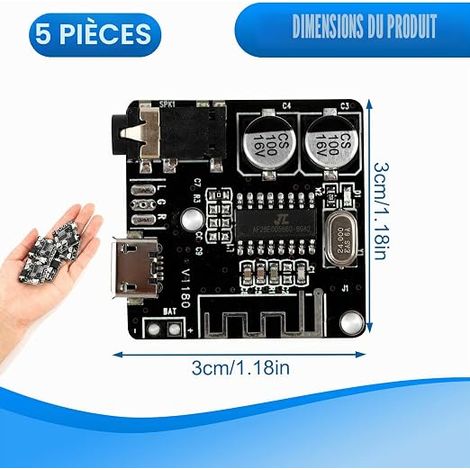 Módulo Receptor de Audio 5.0 VHM-314, Placa Decodificadora MP3 Estéreo Inalámbrica, Salida Jack de 3,5 mm, Alimentación por Micro USB 5V o Batería de 3,7-5V, Amplificador DIY para Altavoz de Coche (1/4)