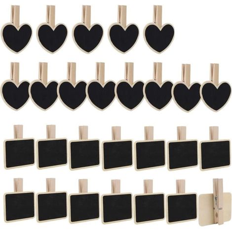 Lot de 30 mini tableaux mémo, en bois, avec pince, pour photos, cartes de table, mémo, décoration de mariage, fête d'anniversaire (1/5)