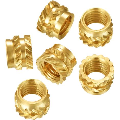 Lot de 100 écrous moletés, filetage femelle, insert fileté, en laiton, M4 x 6 mm x 6 mm (1/5)