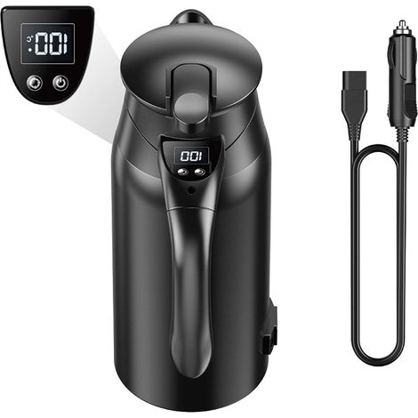 Elektrischer Wasserkocher fürs Auto (12V/24V) – Tragbare Reisethermoskanne – Intelligente LED-Temperaturanzeige – Schwarz – Ideal für Reisen und Camping