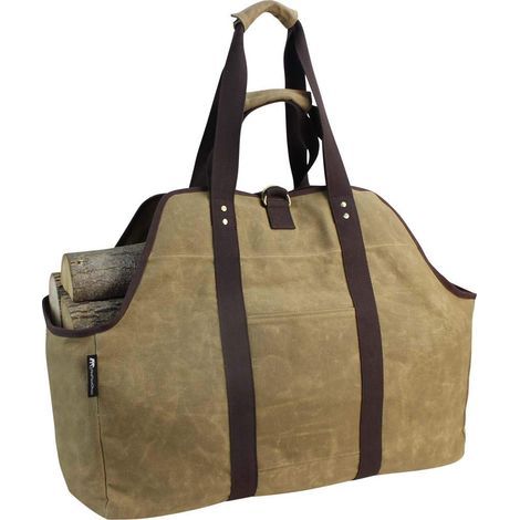 Sac fourre-tout en toile cirée, extra large et durable, avec poignées et bandoulière, sac de transport en bois robuste pour cheminées et poêles à bois (1/5)