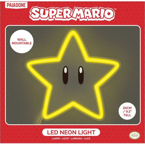 Paladone, Lampada Neon LED Super Mario Stella, Da Muro