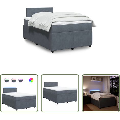 vidaXL Surmatelas - Sommier à lattes de lit et matelas Gris foncé 120x200cm Velours (1/5)
