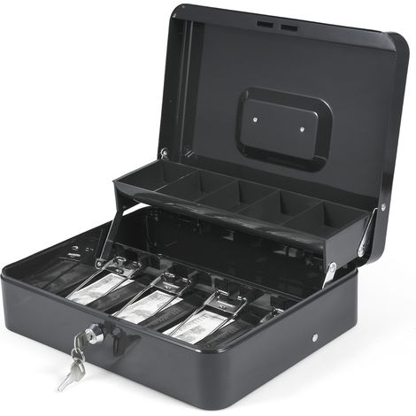 Caisse en métal pour argent avec 5 plateaux à pièces conception à porte-à-faux et 4 fentes à billets pinces à ressort pour organiser et 2 clés verrouillage sûr adapté pour objets de valeur taille 11.8 (1/5)