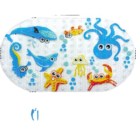 Tappetino da doccia antiscivolo, facile drenaggio, 38x69 cm - e, Animali marini (1/2)