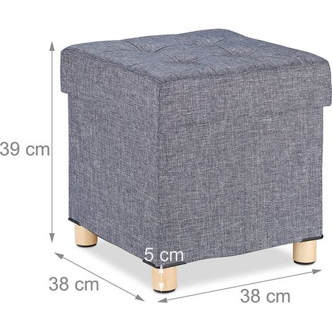 Tabouret pouf coffre avec espace de rangement gris