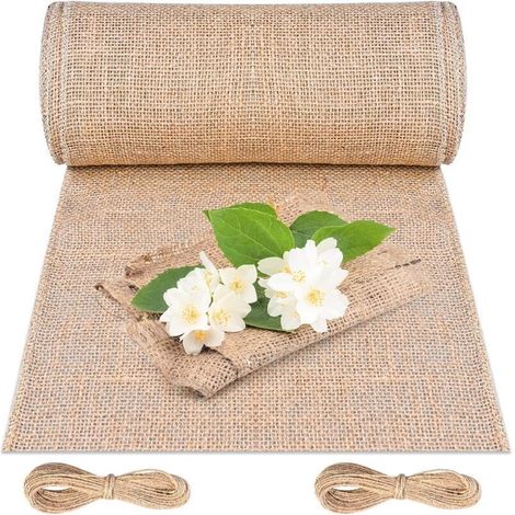 Chemin de Table Toile de Jute 30cm10M Chemin de Table Jute Bords Cousus pour Mariage Festival Fête Décorations (1/4)