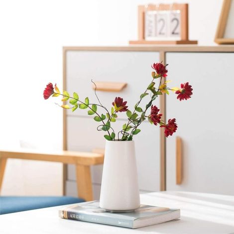 Vase en céramique – Vase à fleurs style minimaliste pour table moderne, étagère, décoration d'intérieur, convient pour cheminée, chambre à coucher, cuisine, salon, centre de table, blanc uni (1/4)
