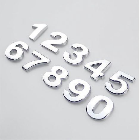 10 plaques d'adresse stéréoscopiques en métal pour maisons et hôtels modernes (0-9, une pour chaque chiffre) (Argent) (1/5)