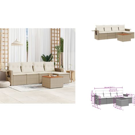 6-tlg. Garten-Sofagarnitur mit Kissen Beige Poly Rattan - Gartenmöbel Set - Outdoor Möbel - Rattan Gartenset - Lounge Garnitur - Esszimmergarnitur (1/3)