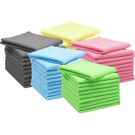 Pack of 50 Microfiber Cloths 32x32cm Lint-Free Absorbent Washable 60°C Kitchen Use Windows (1/5)