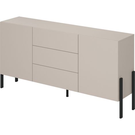 Buffet SALMA 2 Türen & 3 Schubladen Push-to-Open – beige & matt schwarz, 184×90×40 cm