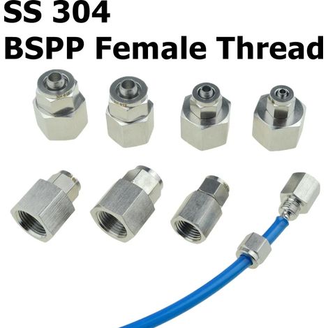 Adaptateur en acier inoxydable 304 (filetage PT - PCF) : raccord rapide pour tuyau d'air comprimé pneumatique. (1/5)