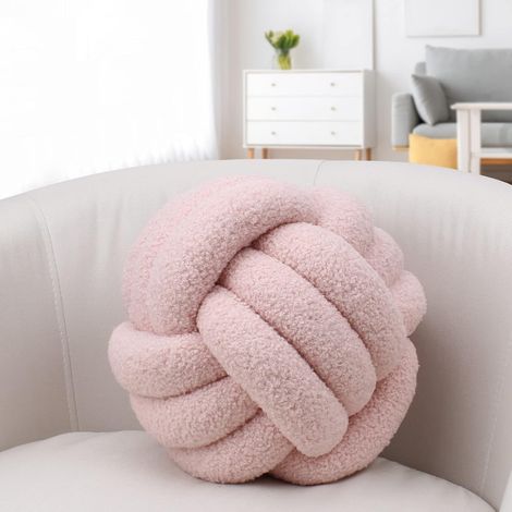Coussin à nœuds, coussins décoratifs en imitation peluche, coussin doux fait main pour la décoration intérieure (rose 28 cm) (1/5)