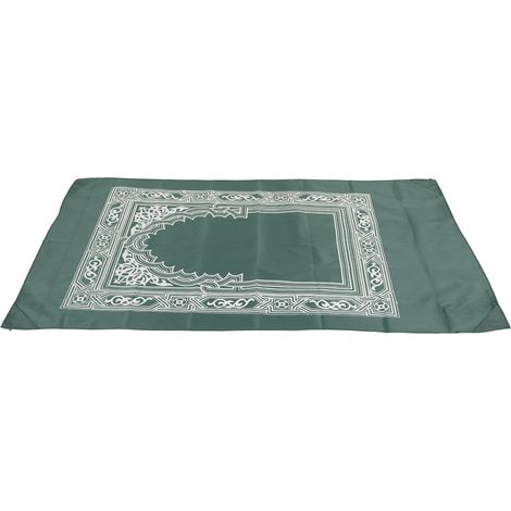 Muslimischer Gebetsteppich mit 4 verstärkten Eisenecken und integriertem Kompass, ideal für Reisen und Outdoor-Aktivitäten. Farbe: Dunkelgrün. (1/5)
