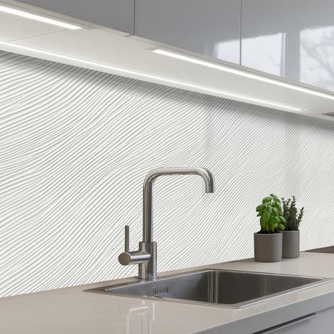 Kitchen Splashback Waves - Ribbing - White 200x80 cm (1/5)