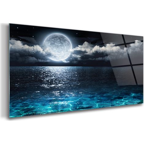 Tableau sur verre – 120 x 60 cm - Tableau mural décoratif - Verre Décorative - Pleine Lune (1/5)