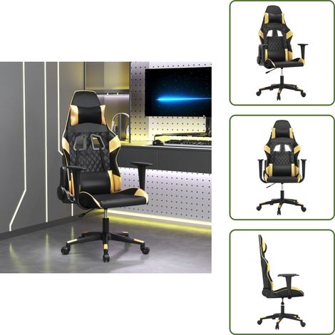 Silla de cuero sintético - vidaXL Silla gaming cuero sintético negro y dorado - Silla giratoria