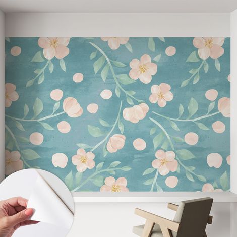Papier peint adhésif autocollant pour salon chambre à coucher peint imprimé Installation facile Élégance florale 152x104 cm (1/5)
