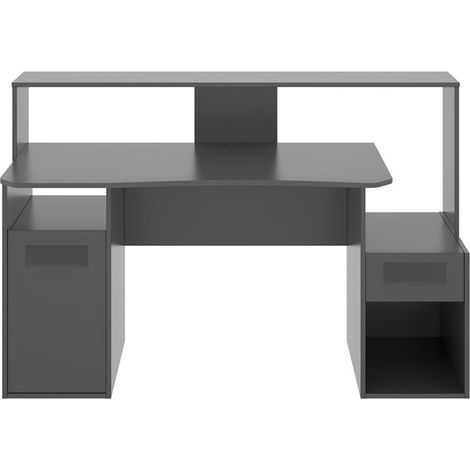 Pegane – Bureau gamer graphite – Longueur 153,5 cm x Profondeur 62-68,5 cm x Hauteur 84,2-97 cm – Panneau MDF pour espace de travail et jeu