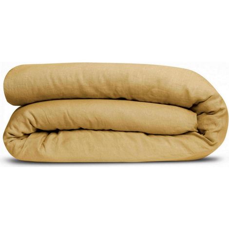 Housse de couette Gold 260 x 240 cm en lin et coton avec finition bouteille - PANGIVO (1/3)