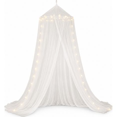 Moustiquaire Baldaquin Sans Perçage pour Lit 150 180 cm Blanc (1/5)