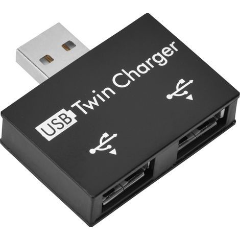 Hub USB2.0 mâle vers 2 ports USB, double chargeur, adaptateur séparateur, convertisseur concentrateur (noir) (1/5)