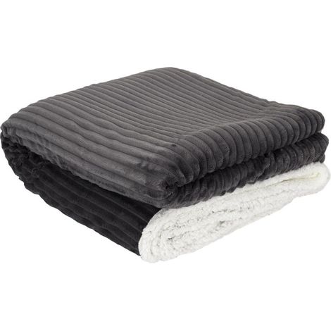 Plaid Flanelle Côtelé "Sherpa" 180x220cm Gris (1/5)