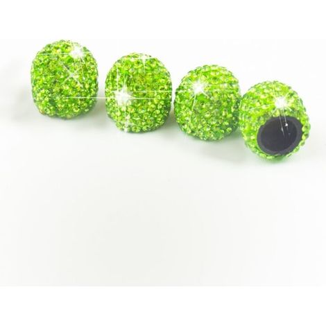 Bouchons de tige de valve, paquet de 4 bouchons de valve de pneu de voiture universels faits à la main avec strass en cristal, accessoires de voiture attrayants anti-poussière Bling(vert) (1/5)