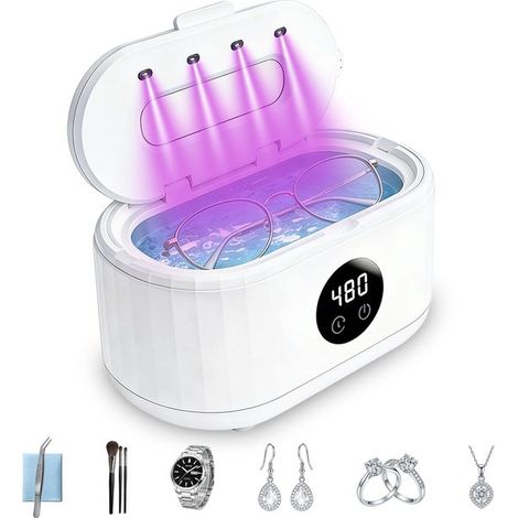 Limpiador ultrasónico - Tanque de limpieza ultrasónica - Limpieza profunda - Limpieza UV dual - 350 ml - Blanco (1/5)