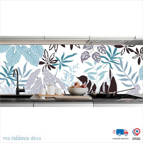 Crédence : Feuilles tropicales 1 - Couleur Vert pastel - Alu composite - 60 - 120 (1/3)