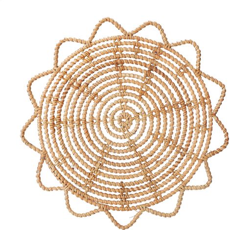 Cesta decorativa de pared [Decoración de pared] [Decoración tejida] Estilo bohemio [Madera] [33x33cm] [1 pieza] (1/5)