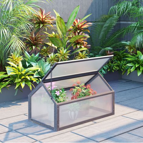 Mini serra da giardino CHICFURN 90x52x49,5 cm in legno grigio, coperchio regolabile (1/5)