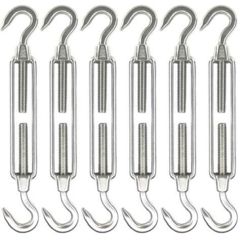 Lot de 6 tendeurs à crochet et crochet en acier inoxydable M6, matériel pour voile d'ombrage, tendeur de câble métallique robuste, antirouille, tendeurs C à C