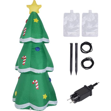 Sapin de Noël gonflable de 1,5 m (4,9 pi) avec lumières LED, en polyester 210T résistant à l'eau (IP44), décoration de jardin avec musique intégrée, idéal pour les fêtes en extérieur (pelouse, pelouse (1/5)
