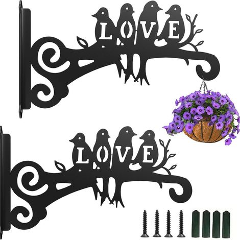 Support de suspension pour plantes 2 pièces motif oiseaux amoureux - Crochet mural pour panier suspendu (1/5)