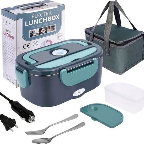 Boîte à lunch isotherme chauffante électrique - Boîte à lunch - Boîte à lunch pour adulte - Boîte à lunch en acier inoxydable - 1500 ml - Verte (1/5)