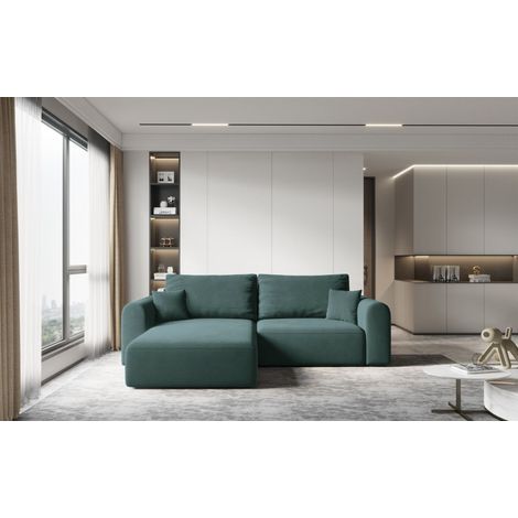 Ecksofa Sofa FLAVIO mit Schlaffunktion Stoff Castel Grün Ottomane Links (1/3)