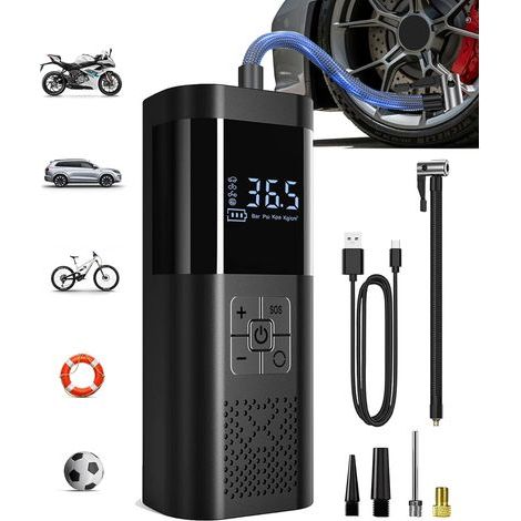 Compresseur d'air portable, gonfleur de pneus sans fil avec manomètre, gonflage rapide, arrêt automatique, pour voitures, vélos et motos, 150 PSI (1/5)