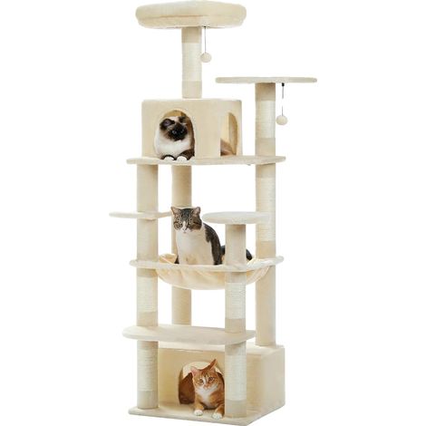 Katzenbaum, mehrstufig, geräumige Katzenhöhlen, 164 cm, Beige (1/2)