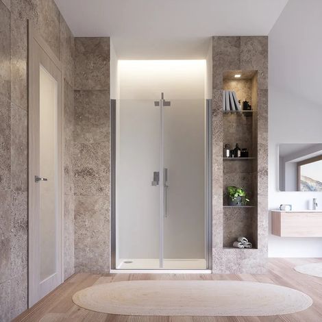 Porte de douche 80 cm à ouverture saloon avec profilés chromés et verre transparent 8 mm h195 Fiji (1/3)