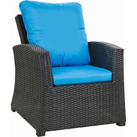 Coussins de fauteuil tressé en résine 56x52x7+56x50 2pcs Coussin de jardin Bleu Coussin de chaise extérieur avec dossier ensemble de salon rotin (1/5)