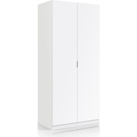 Pegane – Armoire blanche 2 portes – Dimensions 180 x 81 x 52 cm – Penderie avec 2 tiroirs et tablette de rangement – Design contemporain (1/5)