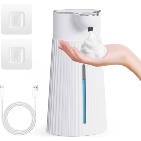 Elektrischer Seifenspender (400 ml) mit Sensor, automatischer Wandseifenspender für Schaumseife, 2 Stufen, Weiß, USB, IPX6 wasserdicht