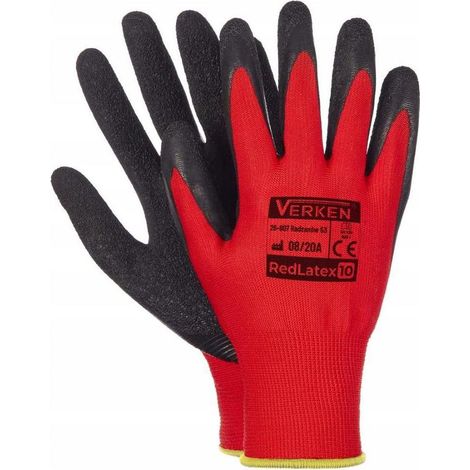 Gants de travail Verken en latex rouge, épais et résistants, taille 9 (L), 1 paire, pas cher