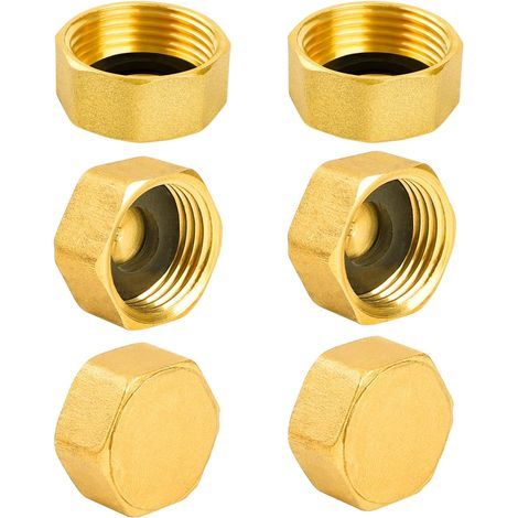Messing-Rohrstopfen, 6 Stück G3/4" (Ø 24 mm) Innengewinde mit Dichtung, Messing-Sechskant-Rohrstopfen, Sechskant-Hydraulikverschraubungen für Waschmaschinen, Heizkörperventile