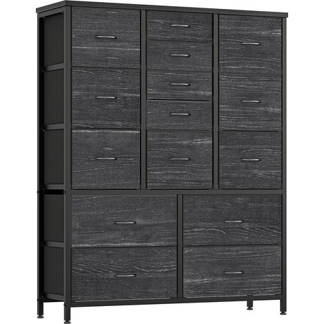 Commode Armoire de rangement 15 tiroirs en tissu avec poignées Cadre en métal Style industriel, 100x30x123 cm Gris (1/5)