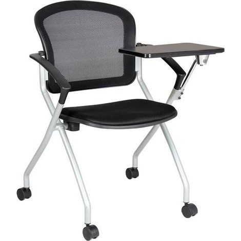 Dmora - Silla de oficina Dfriso, Silla de sala de espera con reposabrazos y tableta, Silla de espera ergonómica, 61x49h84 cm, Negro (1/3)